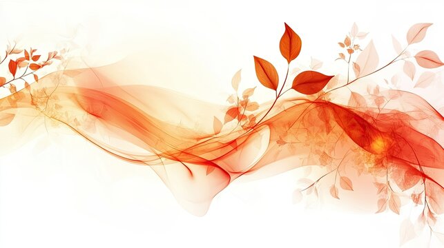 Abstract autumn background with organic flowing lines, warm orange and red hues, and delicate floral textures on white. Copy space