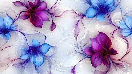 Aufkleber - Delicate and Captivating Abstract Floral Design with Lighting Effects and Smooth Gradient Blend Background  Enchanting and Visually Stunning Magical Purple and Blue Flowers