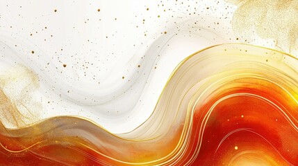 Fototapete - Autumnal abstract design with curved lines, rich textures, and warm orange and gold tones against a white background
