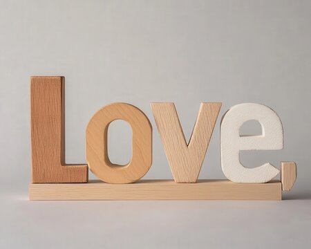 A row of wooden blocks forming the word 