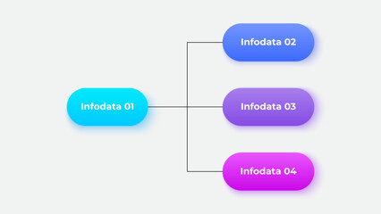 Poster - Horizontal business hierarchy chart infographics. Corporate organizational structure graphic elements with 2 levels. The top-level connects to 3 subordinate nodes