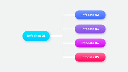 Poster - Horizontal business hierarchy chart infographics. Corporate organizational structure graphic elements with 2 levels. The top-level connects to 4 subordinate nodes