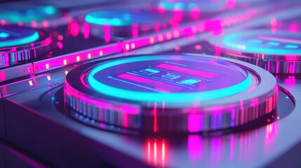 Poster - Futuristic control panel with glowing buttons and vibrant colors