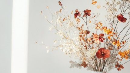 Aufkleber - Seasonal autumn design with minimalist organic lines, warm hues, and floral textures blending into a clean white backdrop