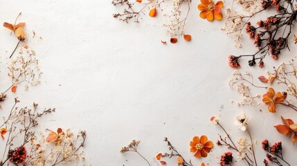 Aufkleber - Seasonal autumn design with minimalist organic lines, warm hues, and floral textures blending into a clean white backdrop