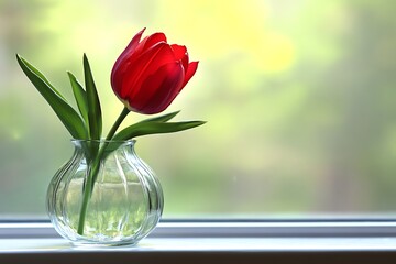 Wall Mural - Red Tulip in a Glass Vase - Spring Beauty