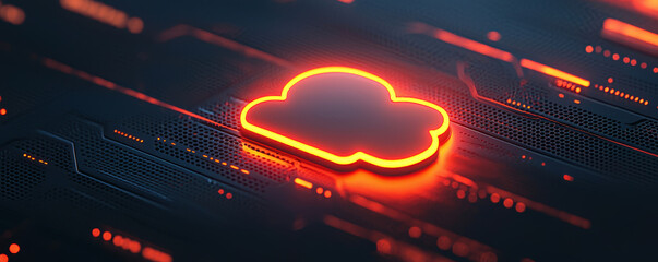 Poster - glowing cloud symbol on dark, tech inspired background, representing digital storage and connectivity