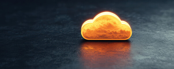 Poster - Glowing cloud icon on dark surface, symbolizing digital storage and technology