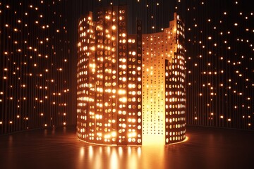Poster - Bright lights illuminating a conceptual 3D structure.
