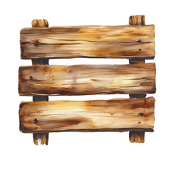 Poster - A watercolor painting depicts a rustic wooden sign composed of three horizontal planks showing texture and age.
