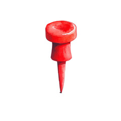Aufkleber - The image shows a detailed watercolor painting of a single red pushpin against a black background.