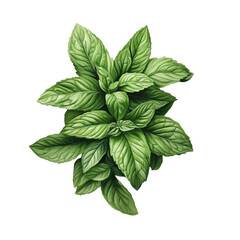 Poster - A detailed watercolor illustration of a cluster of vibrant green mint leaves, isolated on a black background.