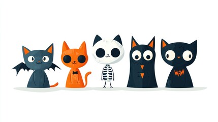Naklejka na meble Five cute Halloween cats in costumes.