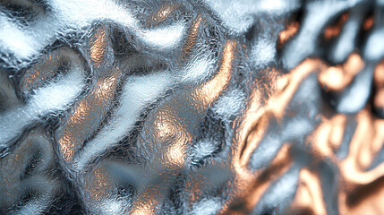 Poster - 3D Pastel Abstract metallic texture with reflective silver and copper hues, ideal for modern design projects and backgrounds. Copy space