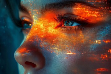 Poster - Close-up of a person's eye reflecting fiery patterns and colors, showcasing emotional depth and creative artistry