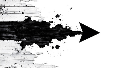 Poster - A bold black arrow points right, surrounded by splashes of black paint against a stark white background, creating a dynamic visual contrast