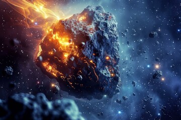Wall Mural - Giant asteroid is burning up as it enters a planet's atmosphere