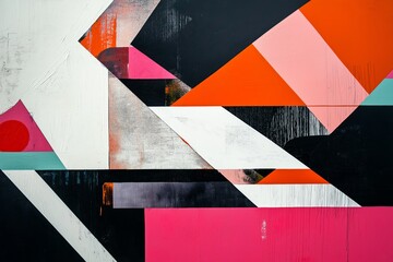 Poster - A composition featuring sharp angles, overlapping shapes, and contrasting colors.