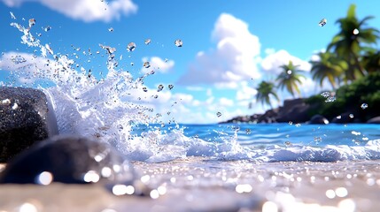 Wall Mural - vibrant ocean waves crashing on tropical shore