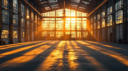 Wall Mural - Sunset in abandoned industrial warehouse