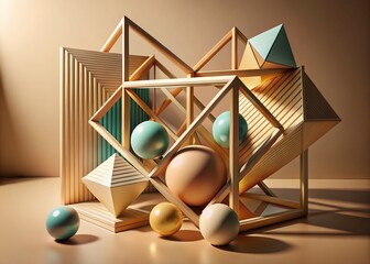 Aufkleber - Beige Background Abstract 3D Geometric Shapes - Modern Art Design Stock Photo