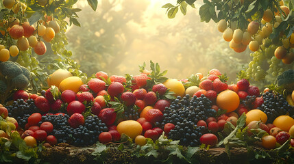 Sticker - Abundant Summer Fruit Harvest: A Vibrant Composition of Ripe Berries and Colorful Produce