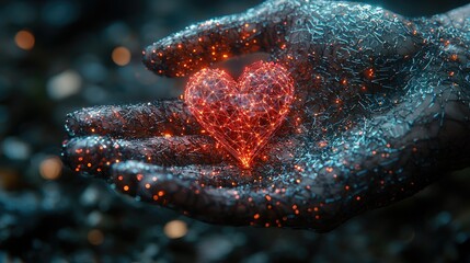 Poster - Digital Hands Gently Holding a Glowing Heart