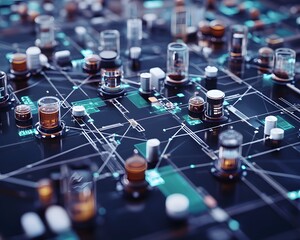 Poster - A close-up view of a futuristic circuit board with intricate pathways and components, showcasing a blend of technology and innovation in electronics for a modern lifestyle.
