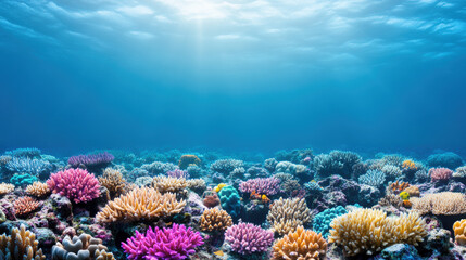 Wall Mural - Free world, A stunning high-fidelity image of a vibrant coral reef filled with colorful marine life, perfect for nature and ocean-themed projects.