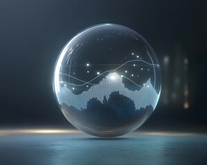 Poster - A futuristic glass sphere displaying data analytics and graphs. It symbolizes innovation and progress in technology, showcasing the connection between data and visualization.