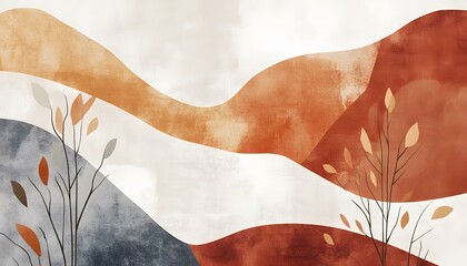 Poster - A modern abstract illustration featuring fluid wave patterns in warm earthy tones