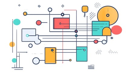 Poster - A vibrant and abstract illustration featuring geometric shapes and lines, perfect for digital design, tech presentations, or creative projects. Ideal for modern aesthetics.