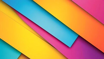 Poster - A vibrant composition of colorful paper sheets layered diagonally, featuring bright shades of blue, pink, and yellow. Ideal for backgrounds and creative projects.