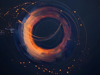Poster - Abstract digital illustration showcasing vibrant swirls and patterns in a circular formation, symbolizing innovation and technological advancement in a modern digital landscape.