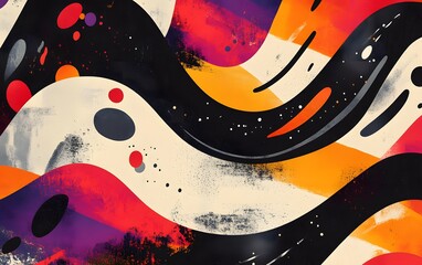Poster - An abstract design featuring fluid shapes and vibrant colors including black, orange, and purple, creating a dynamic visual experience suitable for various creative projects.