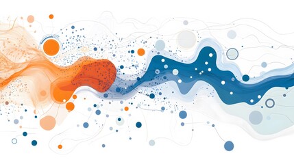 Poster - An abstract illustration featuring flowing waves of vibrant orange and blue tones, interspersed with playful dots and shapes, creating a dynamic and modern visual experience.