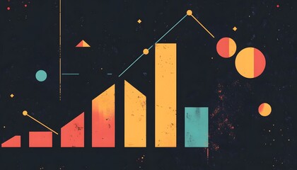 Poster - Colorful abstraction of a data visualization with geometric shapes representing growth and trends, ideal for business analytics or creative graphic design projects.