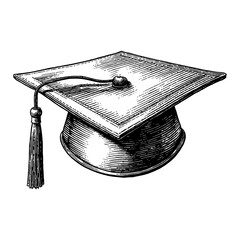 Fototapete - Square Academic Cap with Tassel Black and White Outline Line Art Drawing