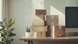 © Elena - a desk with boxes and a computer monitor