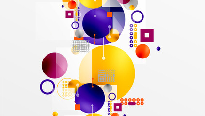 Poster - Minimalistic abstract vector design, layered geometric shapes circles, squares, and triangles with soft pastel gradients and semi-transparent effects. Perfect for contemporary use