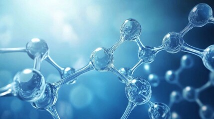 Wall Mural - molecular structure in blue science background featuring interconnected atoms and dynamic bonds, ide