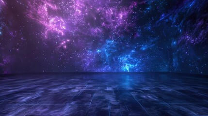Wall Mural - A cosmic-themed background with vibrant colors and reflections on a surface.