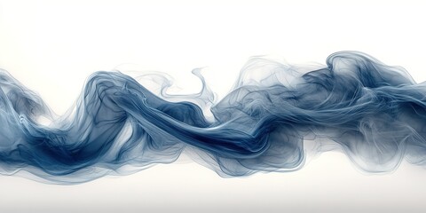 Poster - Ethereal blue fabric flowing gracefully against a soft white backdrop during a calm and serene moment