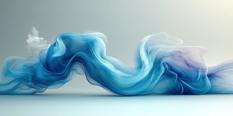 Poster - Flowing waves of blue and purple fabric create an ethereal atmosphere in a serene setting