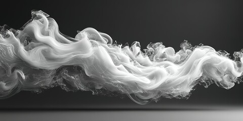 Poster - White wispy smoke swirling gracefully against a dark background in a creative art display