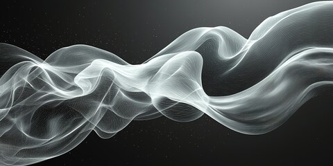 Poster - Swirling white smoke patterns flowing gracefully against a dark background at an artistic angle