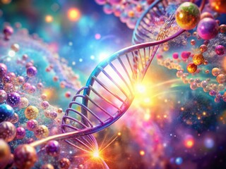 Aufkleber - Double Exposure: DNA Helix and Abstract Cellular Structure