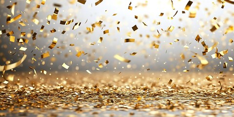 Poster - Golden confetti falling on bright surface during celebration event at festive gathering