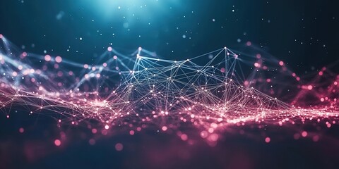 Poster - Vibrant digital landscape showcasing intricate connections and glowing particles in a futuristic setting