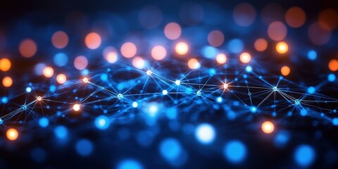 Poster - Brightly colored lights create a dynamic network pattern in a digital abstract setting at night